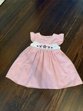 Good Lad Pink Seersucker Dress with Star Smocking